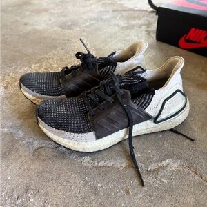 Adidas Black and White Athletic Shoes with Knit Mesh Upper